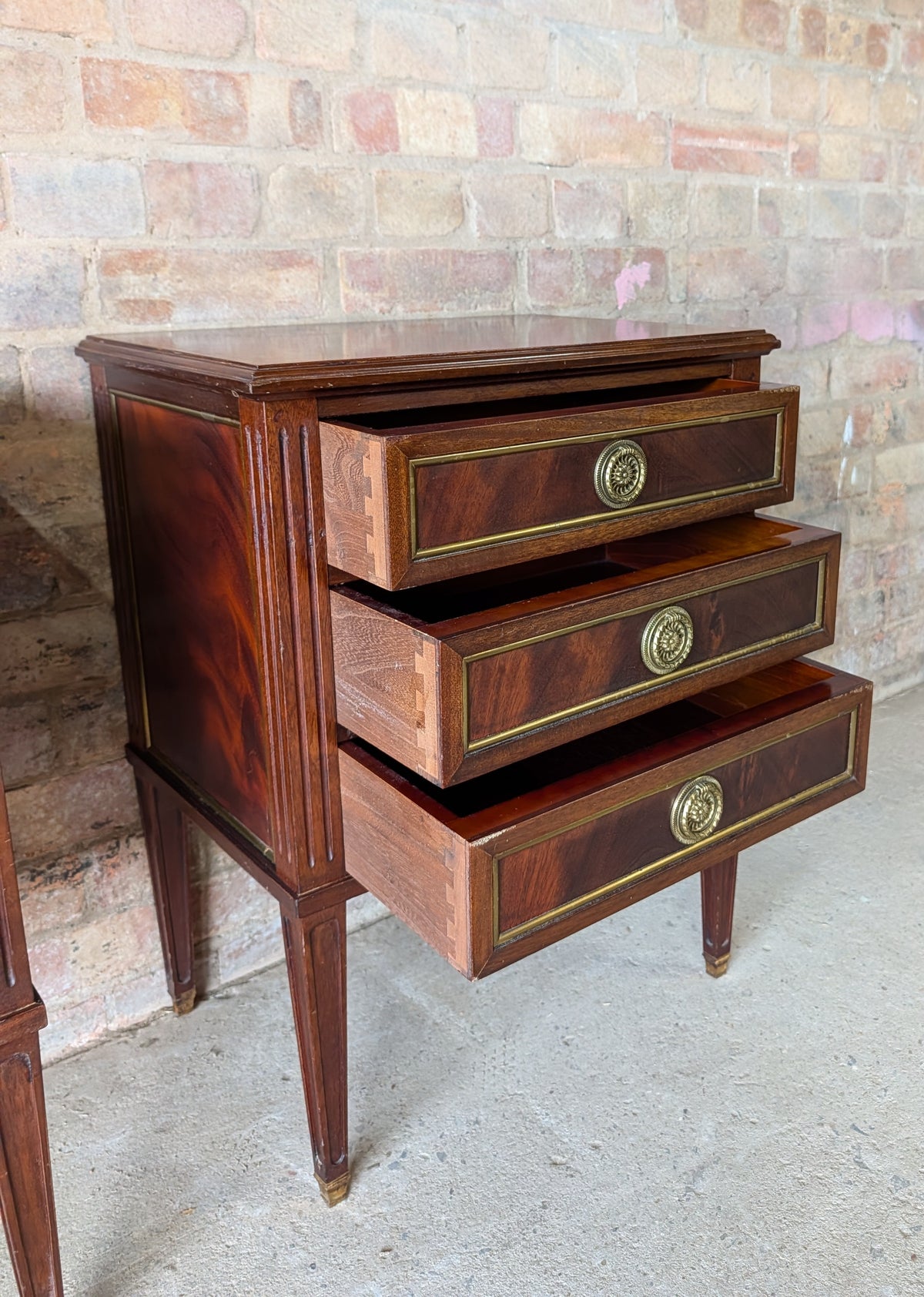 Pair French Louis XVI Style Mahogany Bedside Cabinets/ Chests