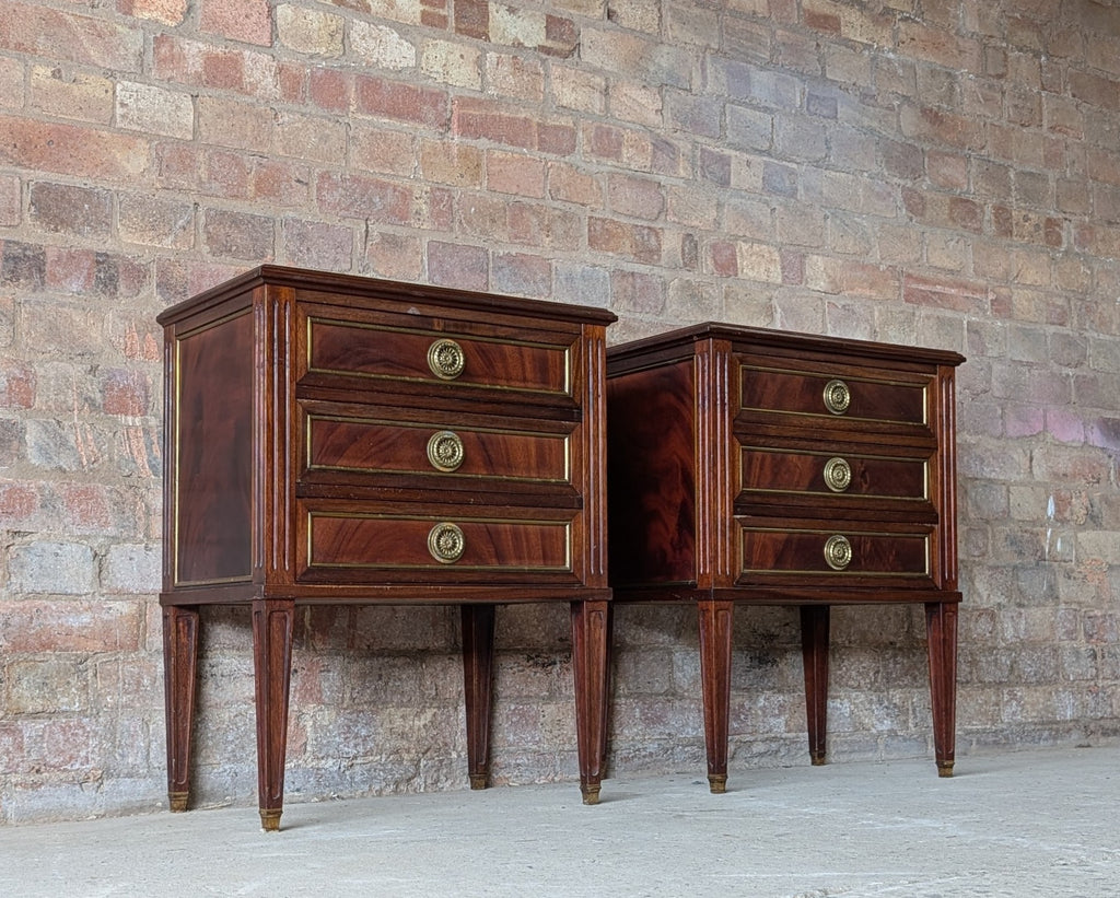 Pair French Louis XVI Style Mahogany Bedside Cabinets/ Chests