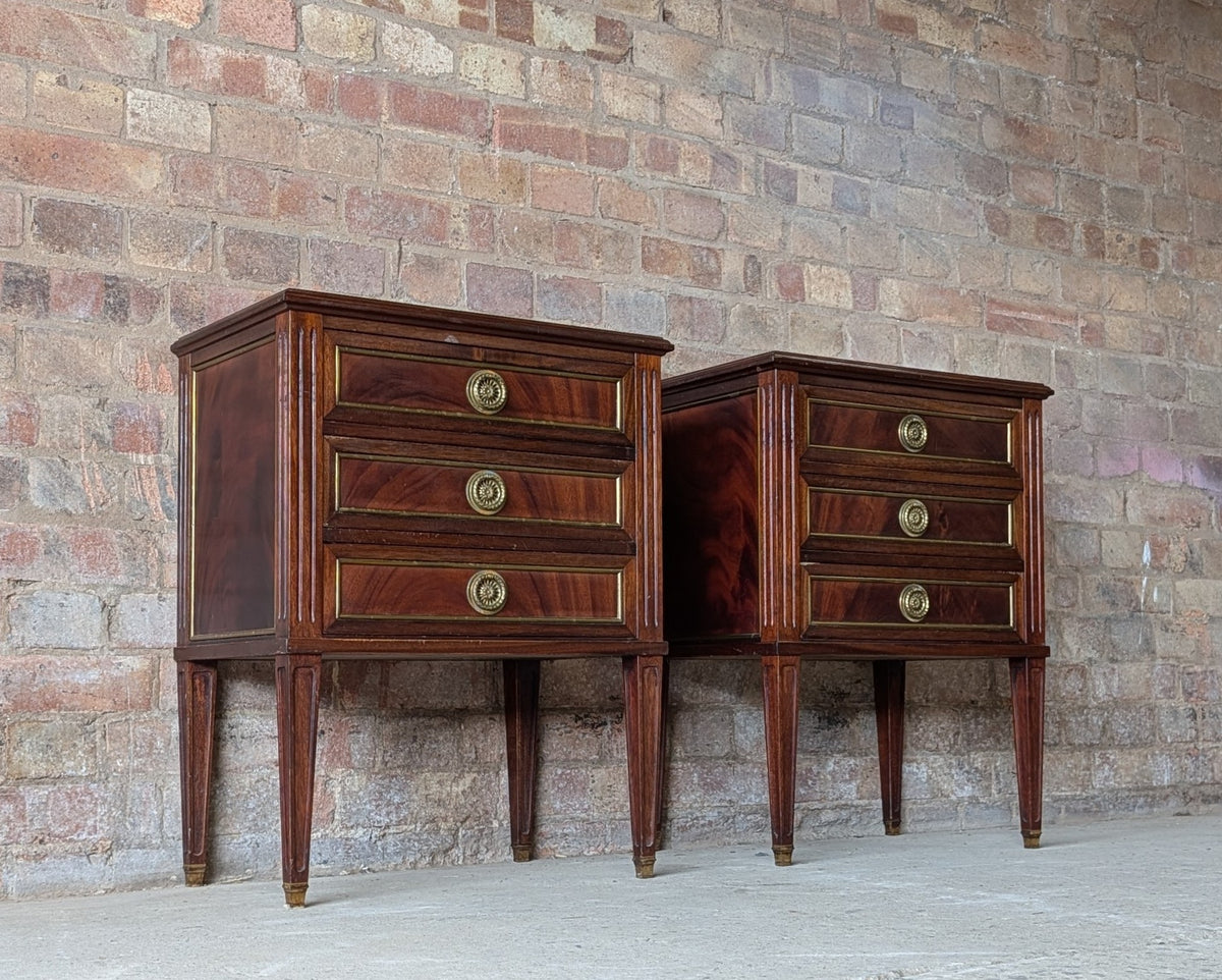 Pair French Louis XVI Style Mahogany Bedside Cabinets/ Chests