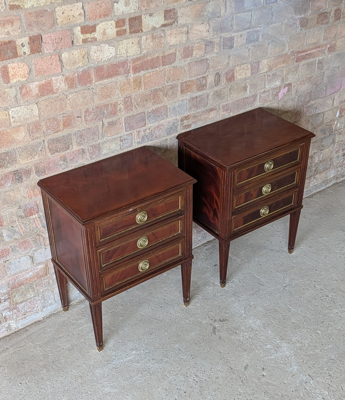 Pair French Louis XVI Style Mahogany Bedside Cabinets/ Chests