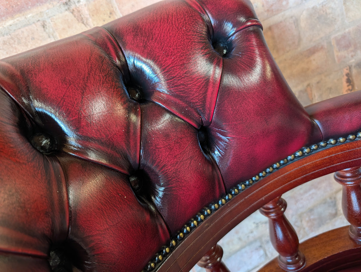 Vintage Red Leather Chesterfield Captains Chair Swivel Desk/ Office Chair