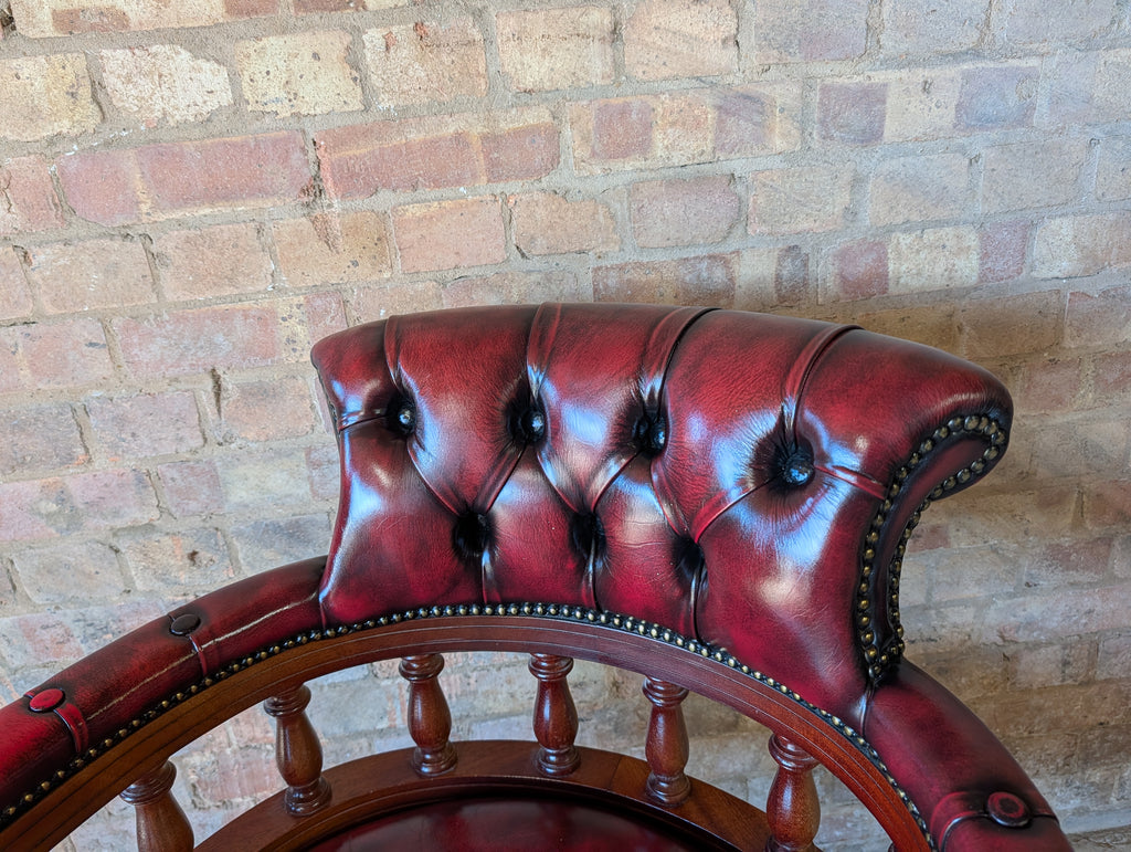 Vintage Red Leather Chesterfield Captains Chair Swivel Desk/ Office Chair