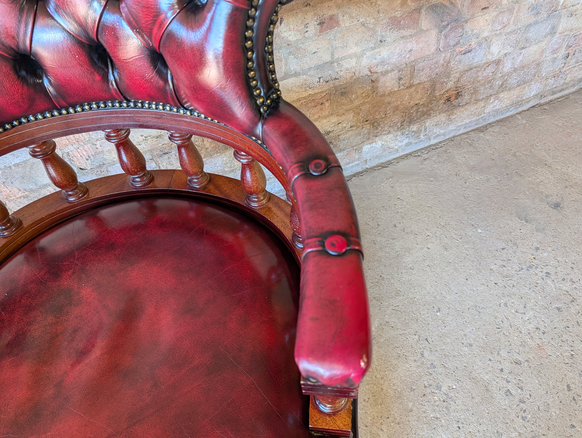 Vintage Red Leather Chesterfield Captains Chair Swivel Desk/ Office Chair