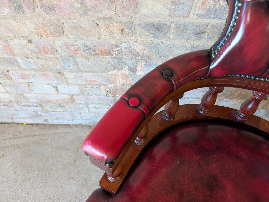 Vintage Red Leather Chesterfield Captains Chair Swivel Desk/ Office Chair