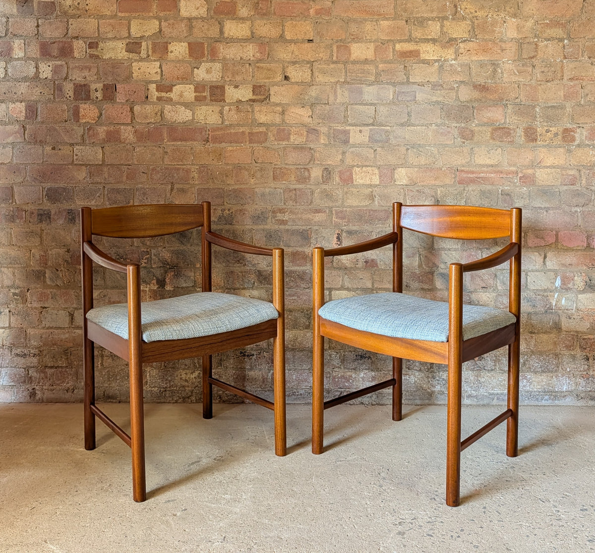 Pair Of Mid Century McIntosh Teak Carver Dining Chairs