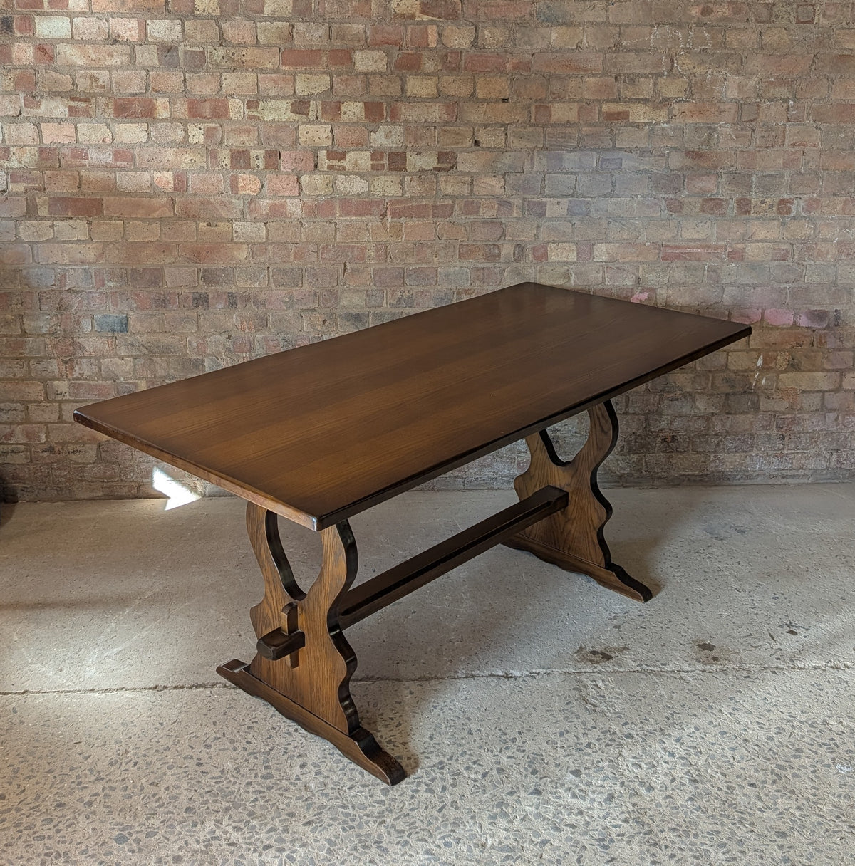 Vintage Oak Refectory Dining Table With Trestle Base