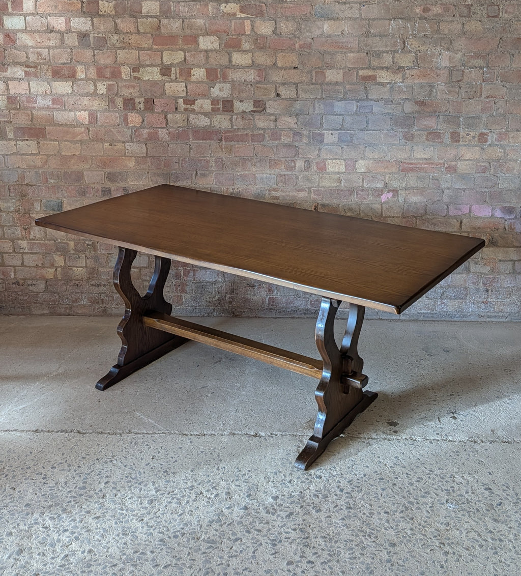 Vintage Oak Refectory Dining Table With Trestle Base