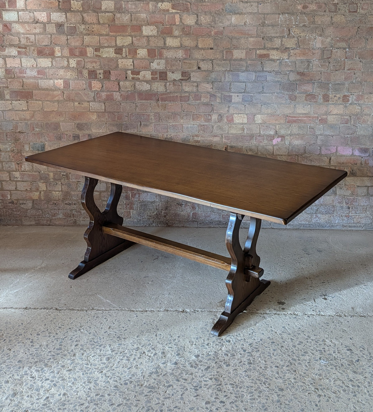Vintage Oak Refectory Dining Table With Trestle Base