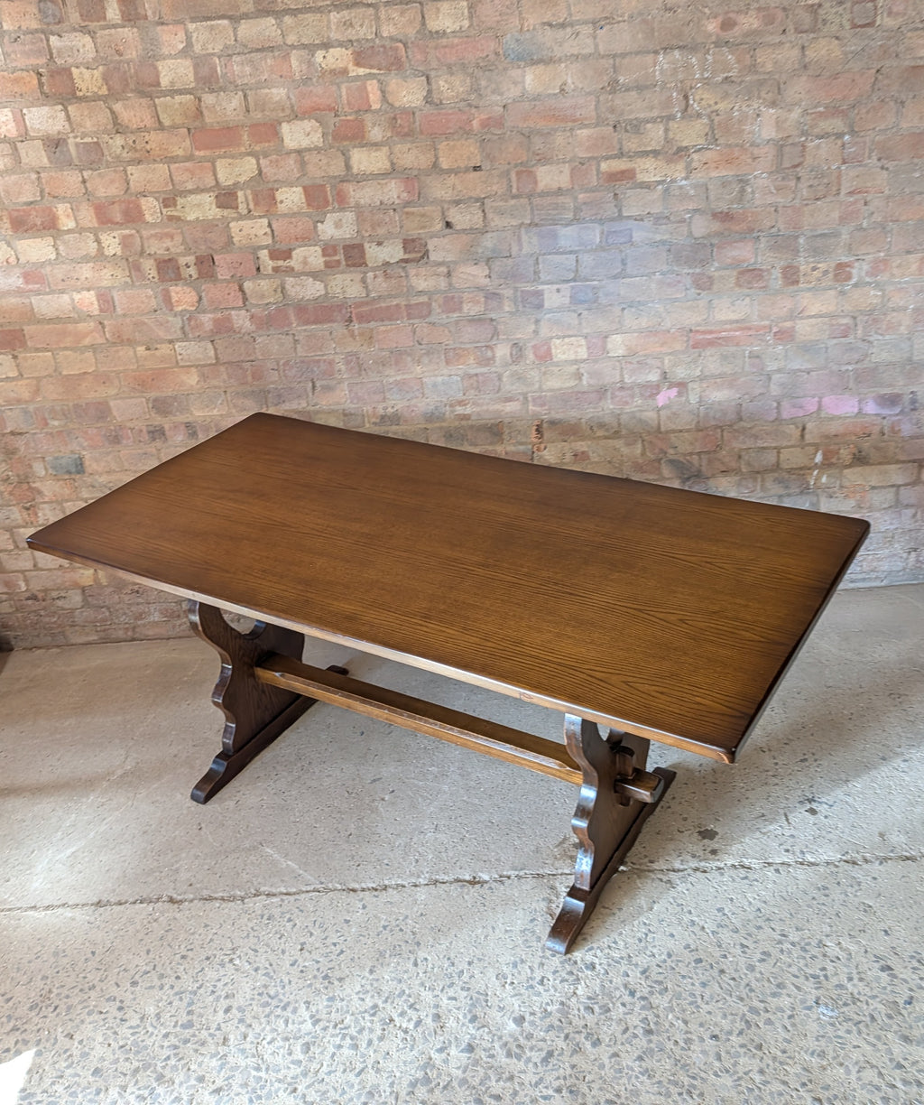 Vintage Oak Refectory Dining Table With Trestle Base