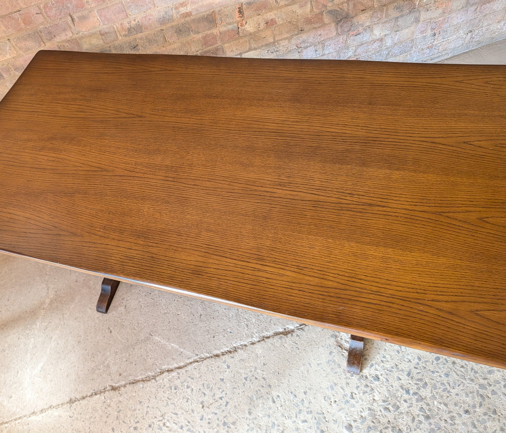 Vintage Oak Refectory Dining Table With Trestle Base