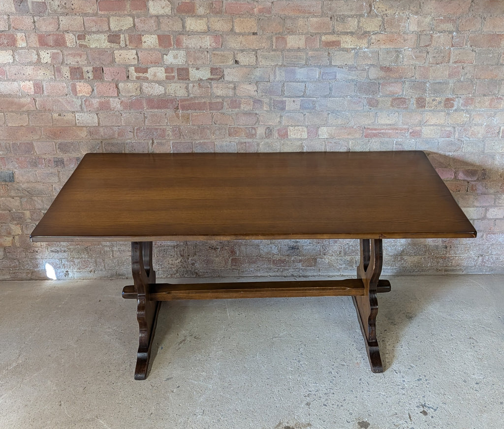 Vintage Oak Refectory Dining Table With Trestle Base