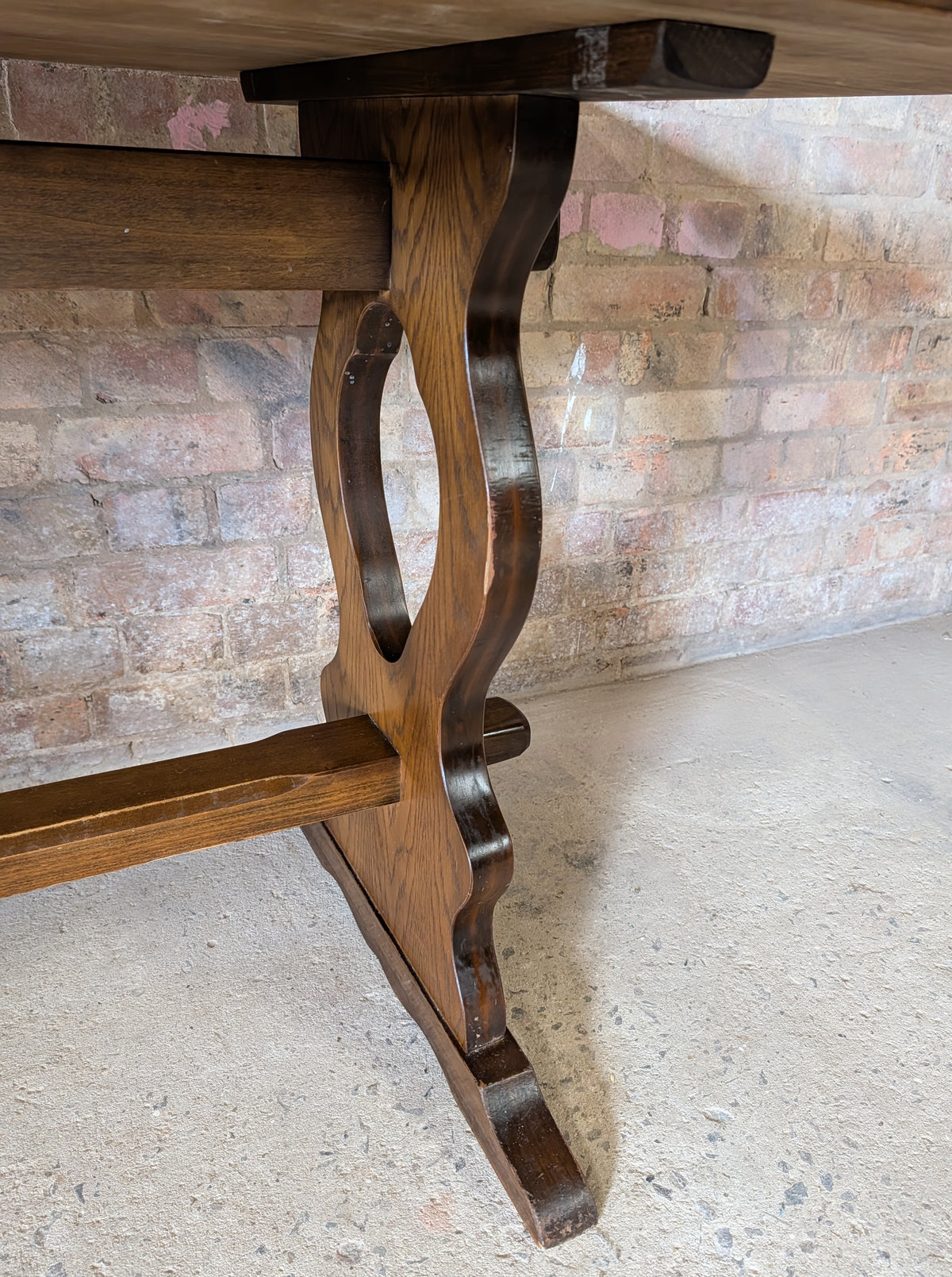 Vintage Oak Refectory Dining Table With Trestle Base
