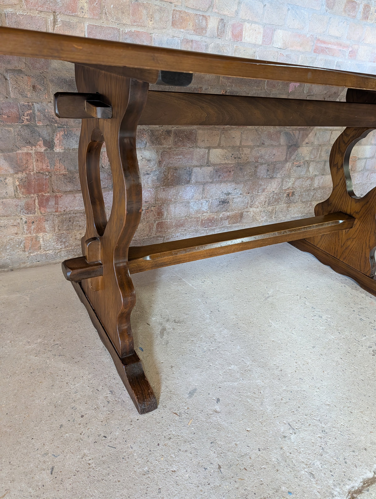 Vintage Oak Refectory Dining Table With Trestle Base
