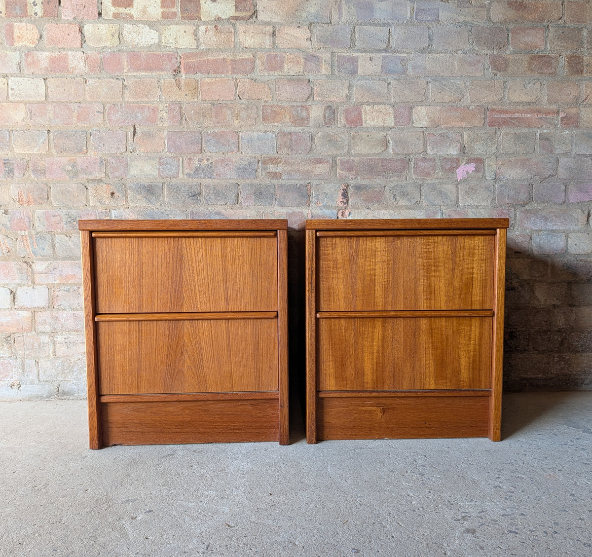 Pair Of Vintage Teak Bedside Cabinets 2 Drawer Nightstands