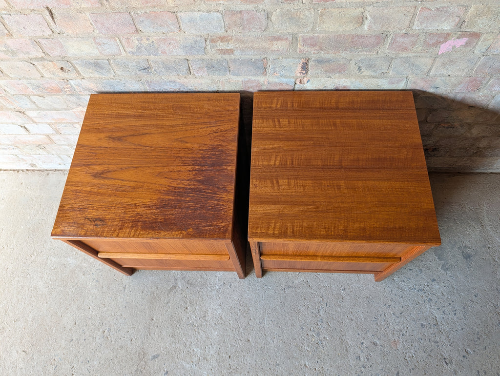 Pair Of Vintage Teak Bedside Cabinets 2 Drawer Nightstands