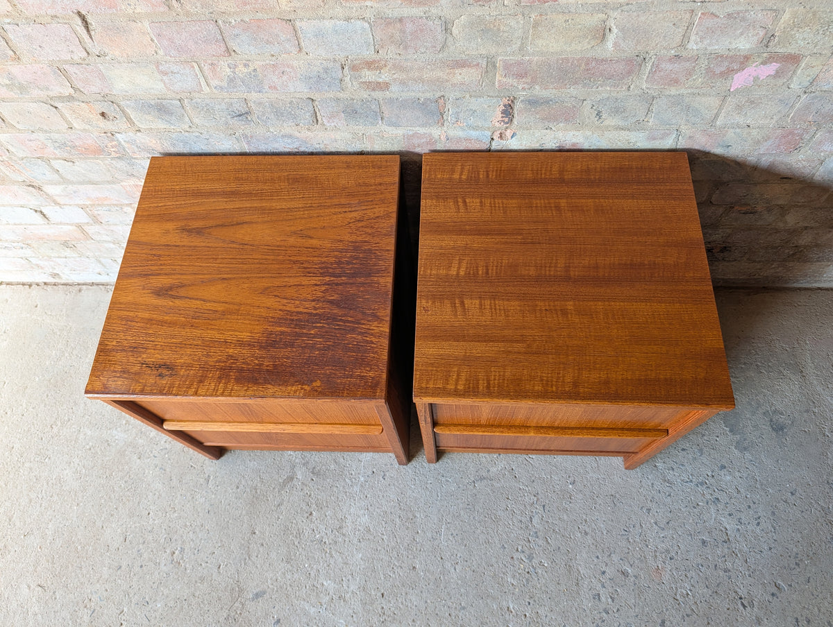 Pair Of Vintage Teak Bedside Cabinets 2 Drawer Nightstands