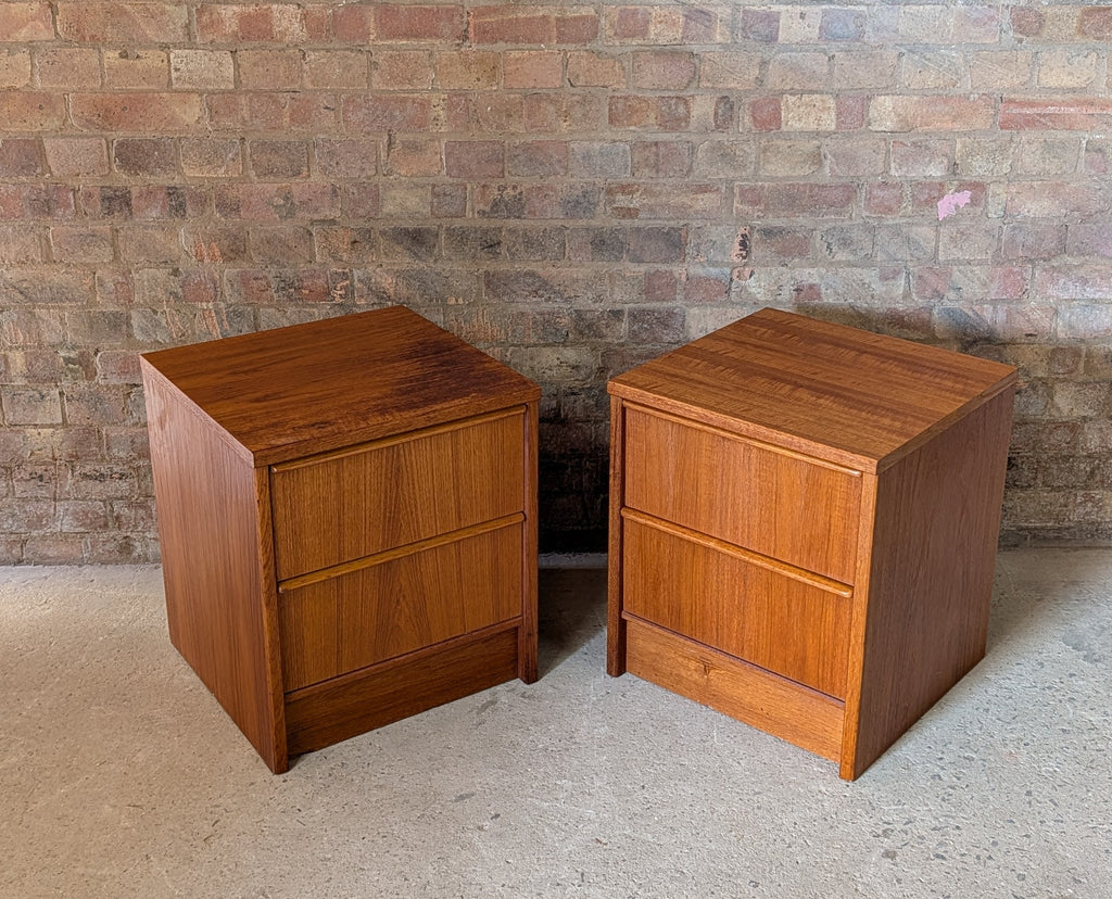 Pair Of Vintage Teak Bedside Cabinets 2 Drawer Nightstands