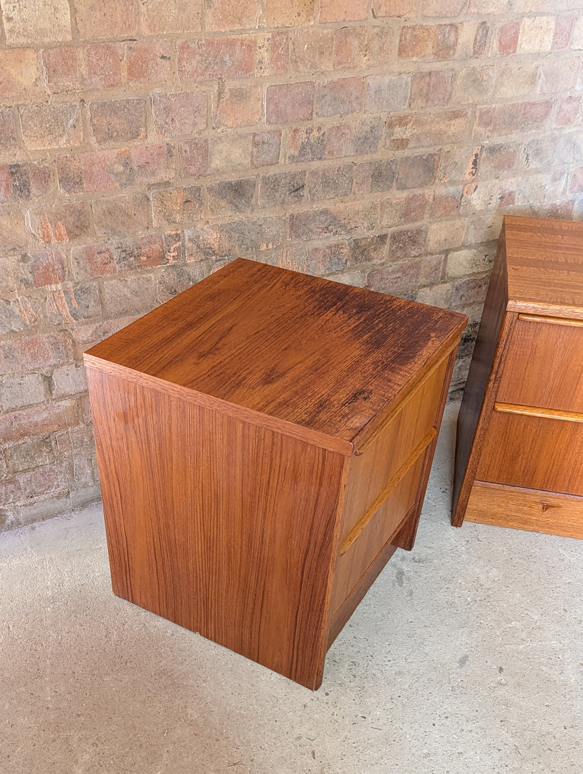Pair Of Vintage Teak Bedside Cabinets 2 Drawer Nightstands