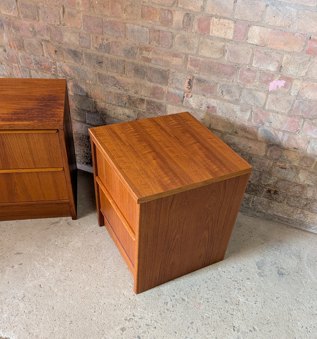 Pair Of Vintage Teak Bedside Cabinets 2 Drawer Nightstands