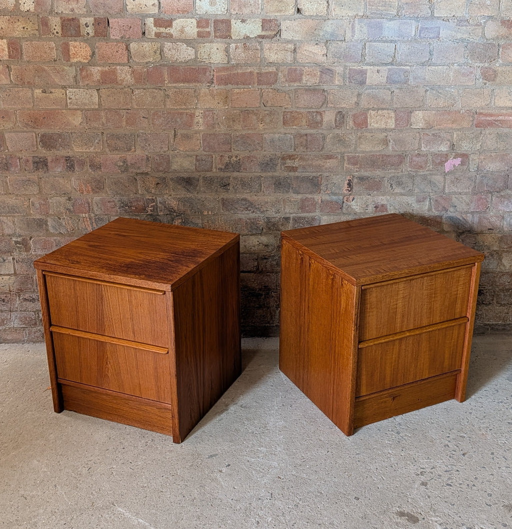 Pair Of Vintage Teak Bedside Cabinets 2 Drawer Nightstands