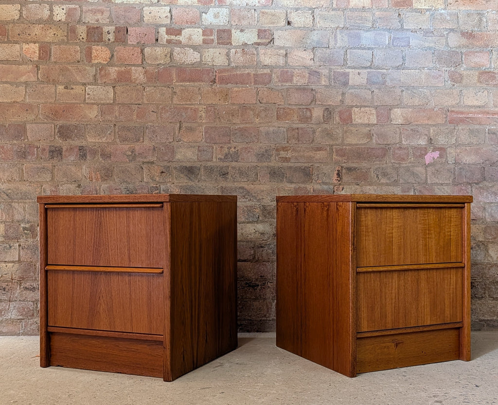 Pair Of Vintage Teak Bedside Cabinets 2 Drawer Nightstands