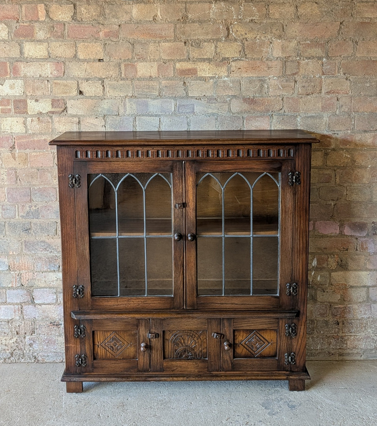 Vintage Oak Bevan Funnell Reprodux Double Door Glazed Bookcase
