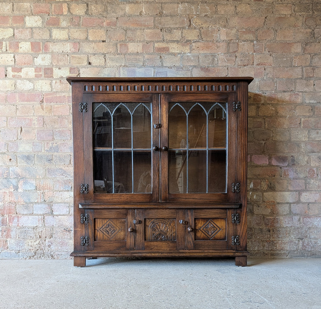 Vintage Oak Bevan Funnell Reprodux Double Door Glazed Bookcase
