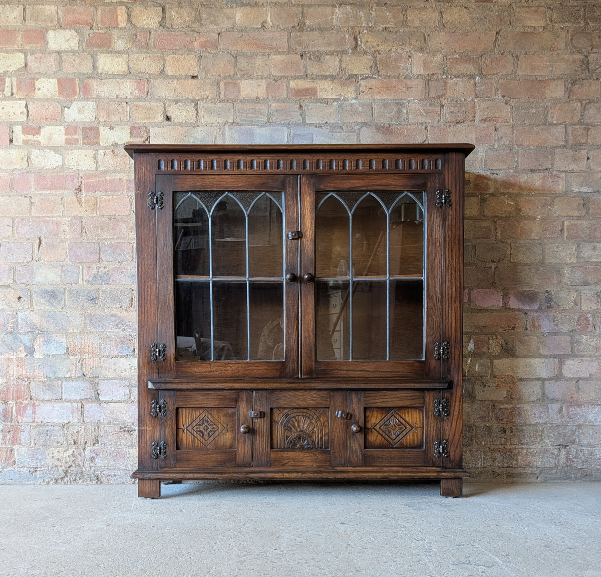 Vintage Oak Bevan Funnell Reprodux Double Door Glazed Bookcase