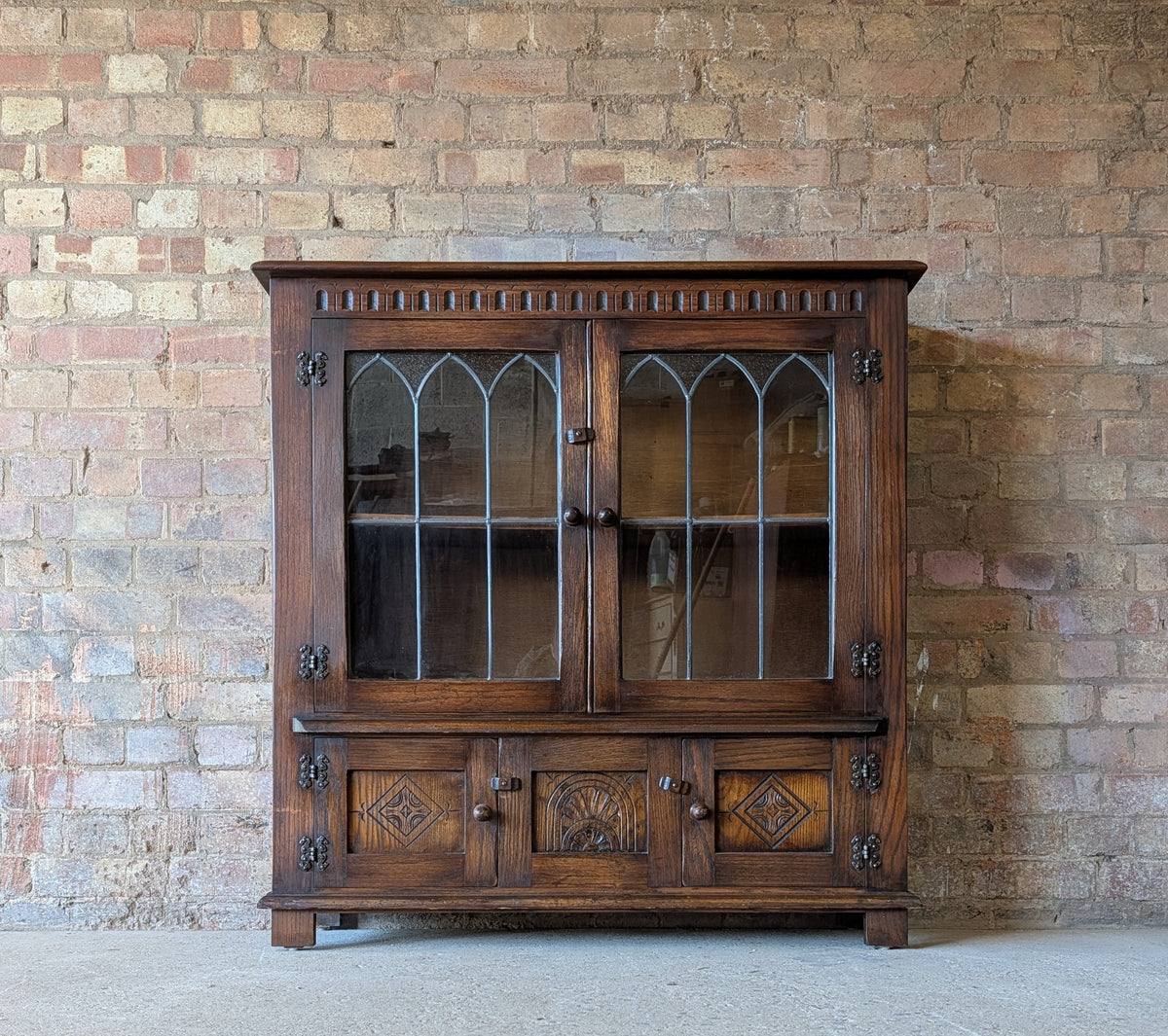 Vintage Oak Bevan Funnell Reprodux Double Door Glazed Bookcase