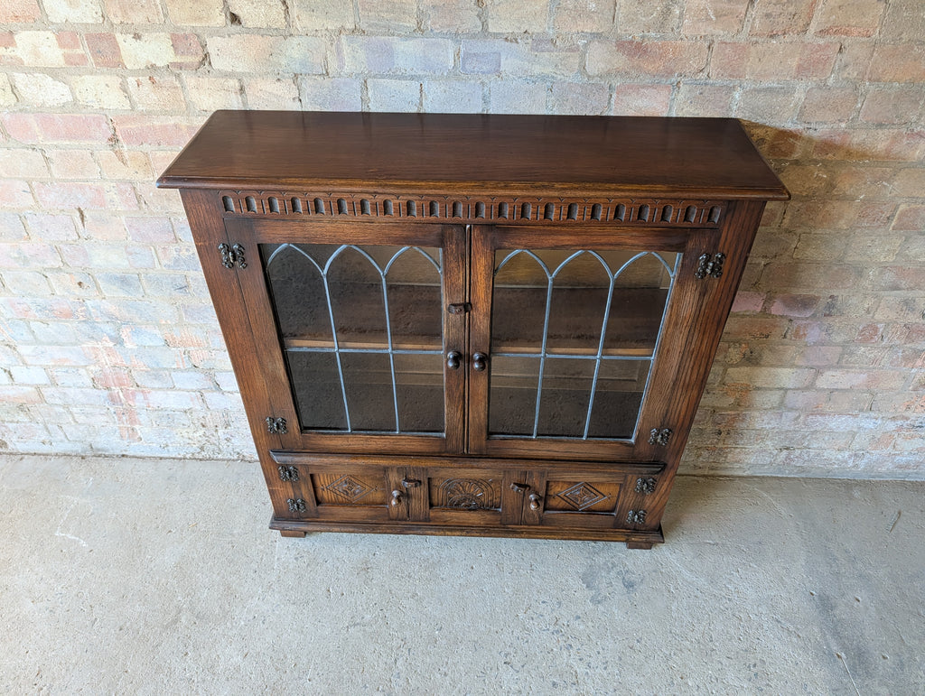 Vintage Oak Bevan Funnell Reprodux Double Door Glazed Bookcase
