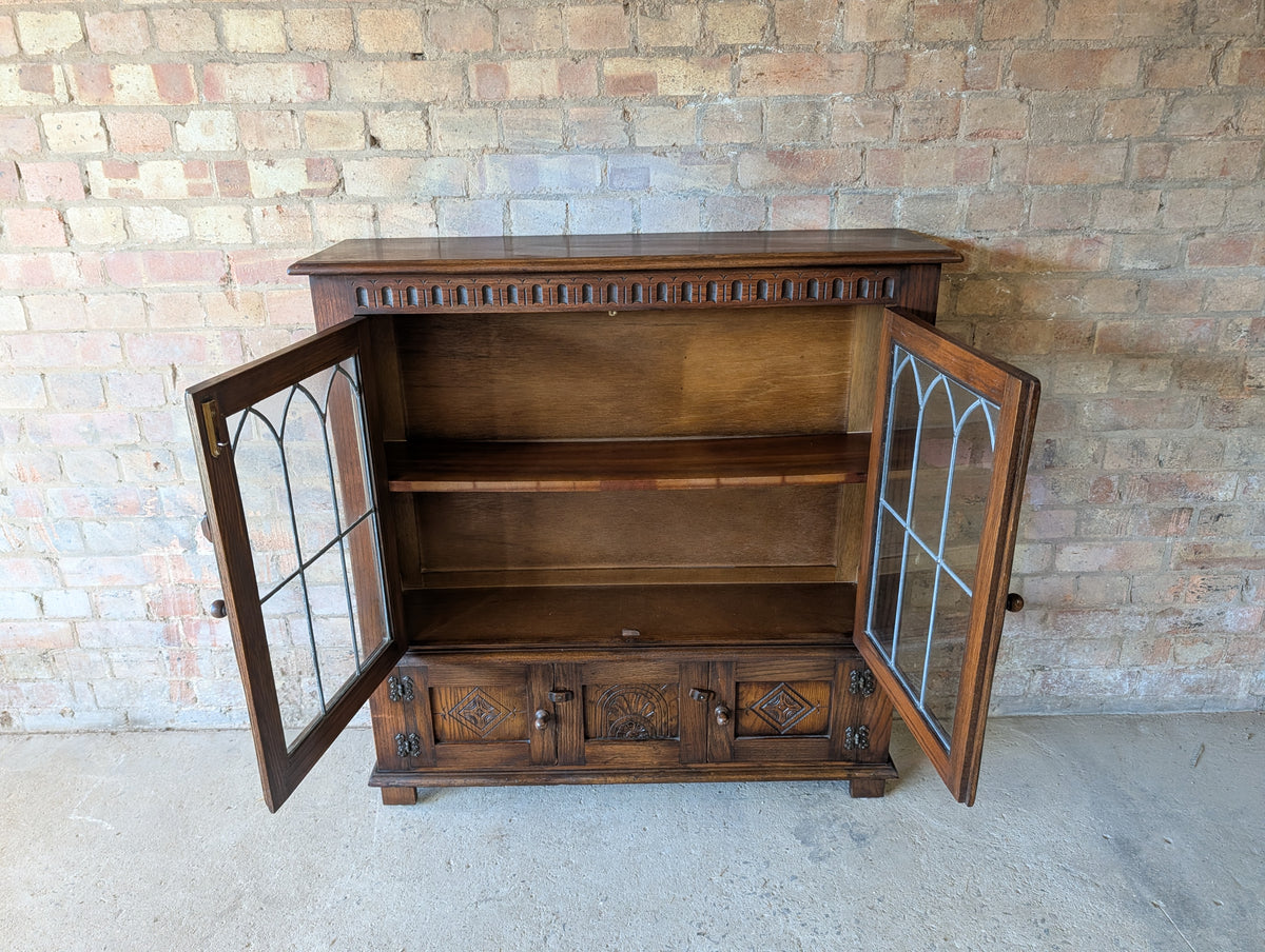 Vintage Oak Bevan Funnell Reprodux Double Door Glazed Bookcase