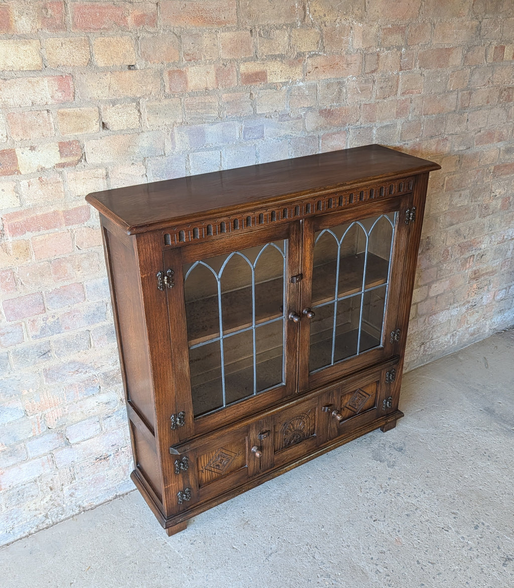 Vintage Oak Bevan Funnell Reprodux Double Door Glazed Bookcase