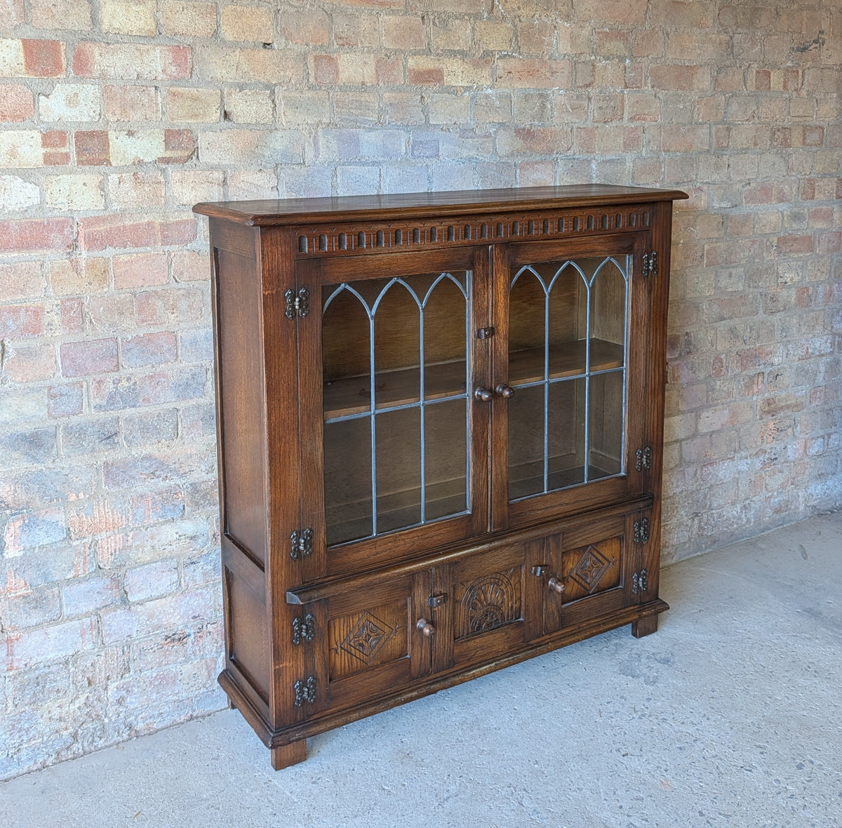 Vintage Oak Bevan Funnell Reprodux Double Door Glazed Bookcase