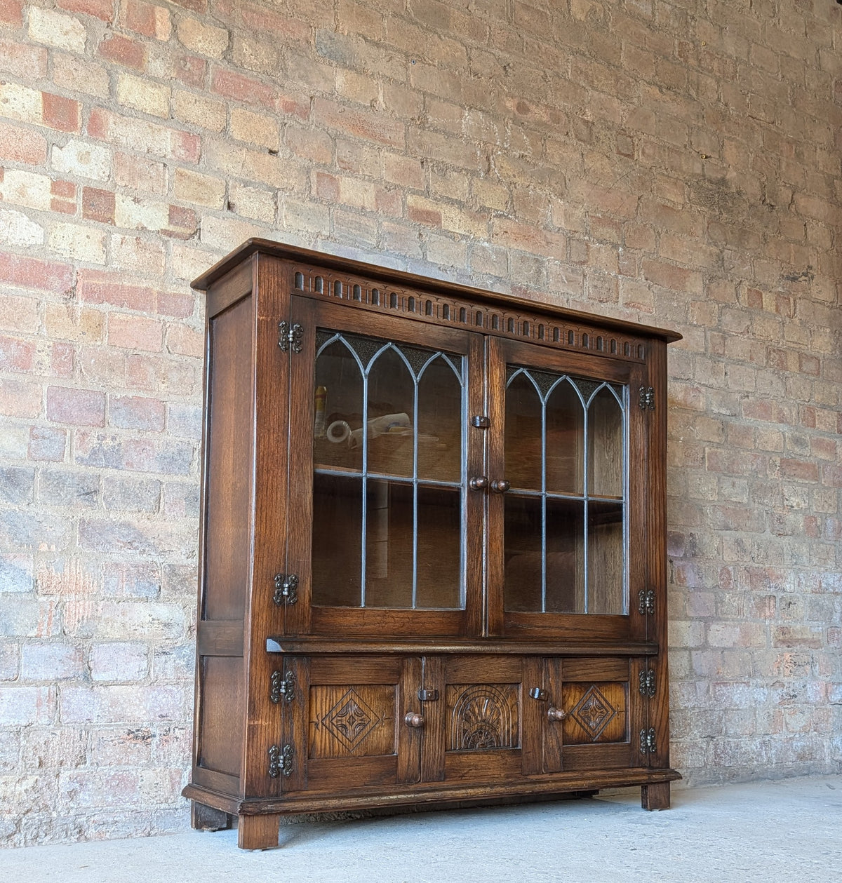 Vintage Oak Bevan Funnell Reprodux Double Door Glazed Bookcase