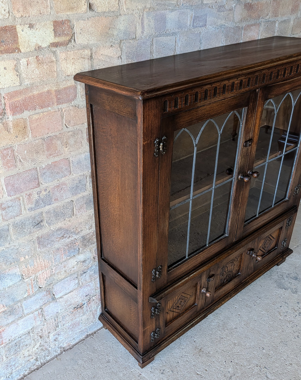 Vintage Oak Bevan Funnell Reprodux Double Door Glazed Bookcase