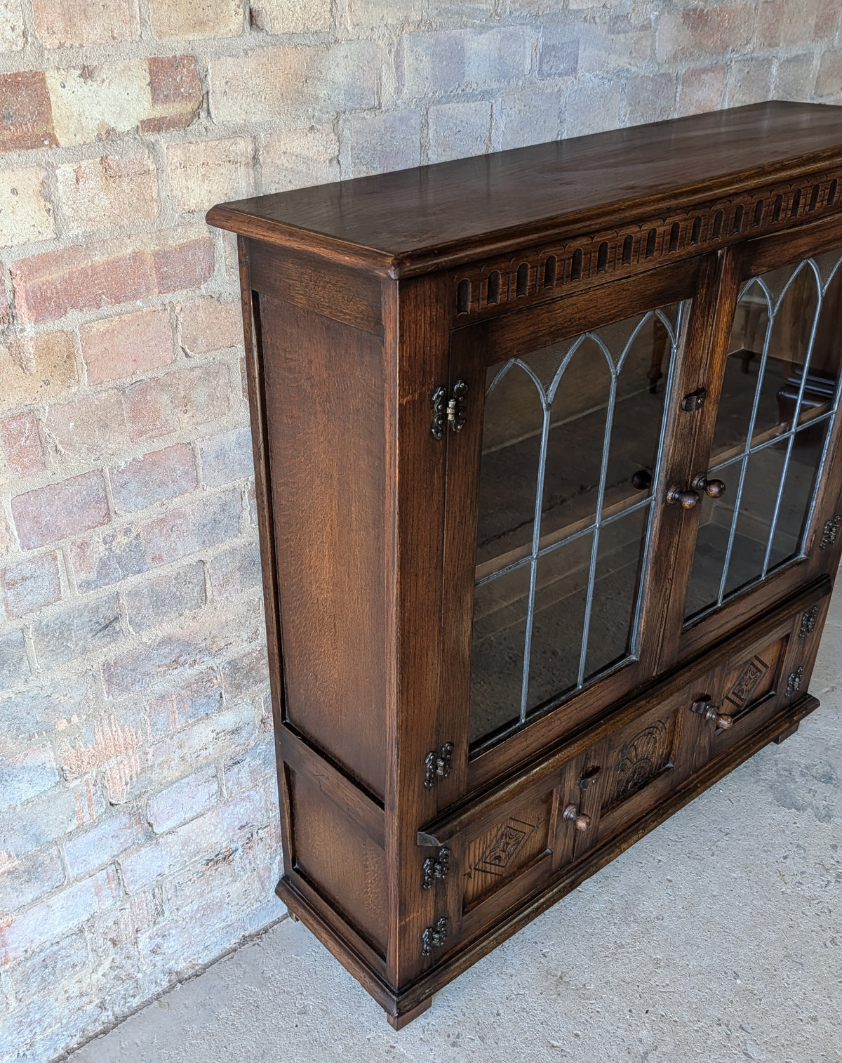 Vintage Oak Bevan Funnell Reprodux Double Door Glazed Bookcase