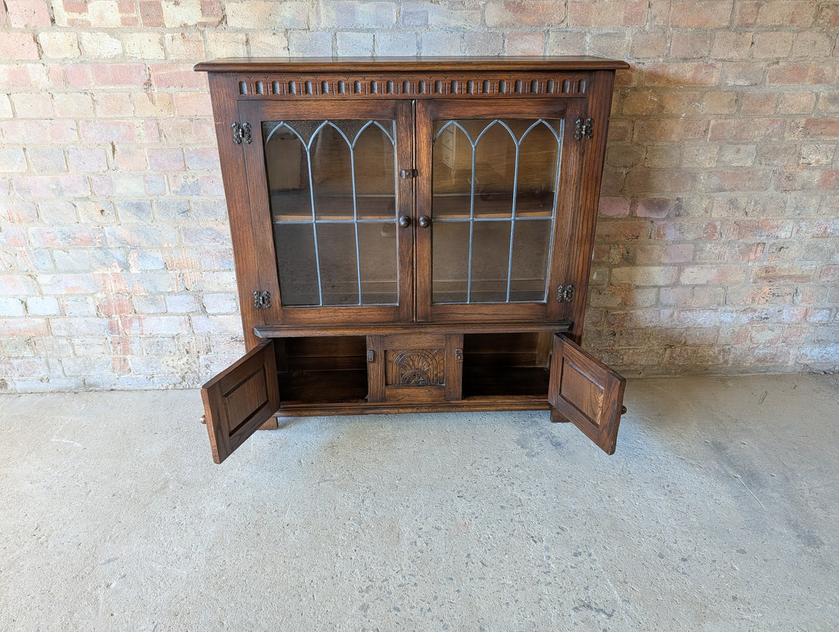 Vintage Oak Bevan Funnell Reprodux Double Door Glazed Bookcase