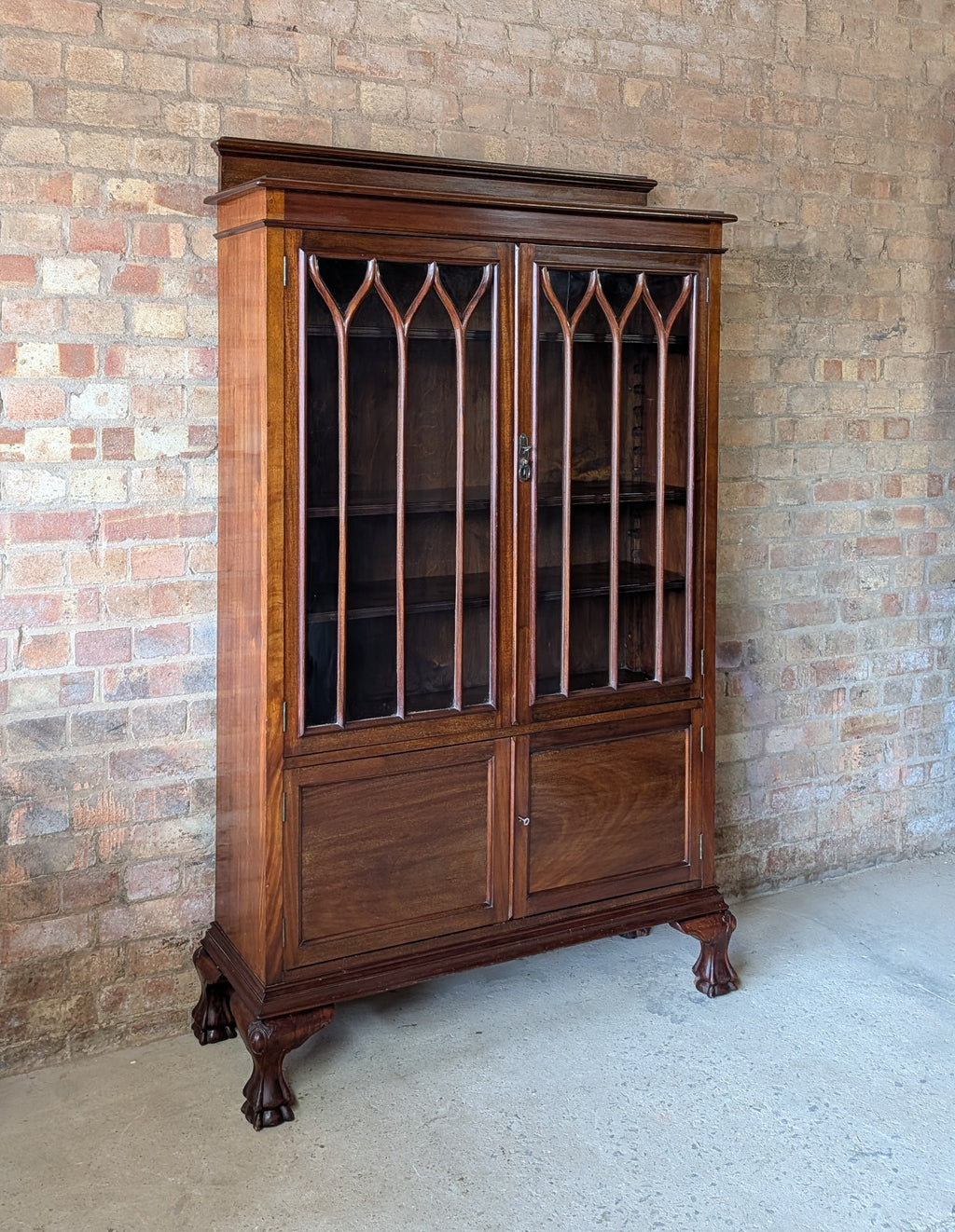 Antique Early 20th Century Mahogany Chippendale Style Glazed Bookcase