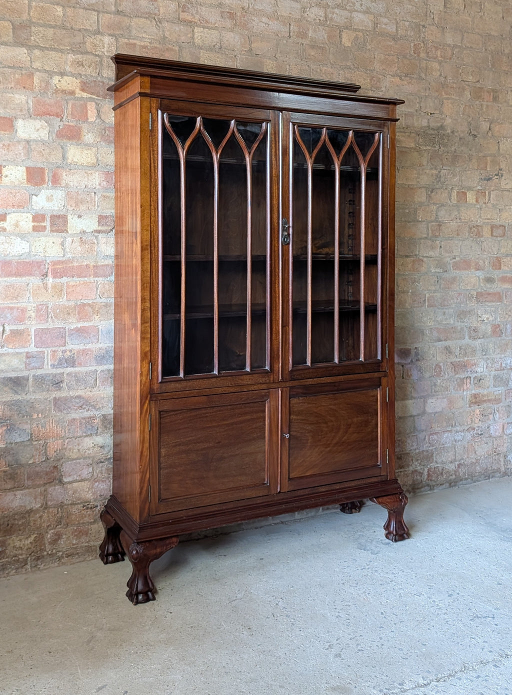 Antique Early 20th Century Mahogany Chippendale Style Glazed Bookcase