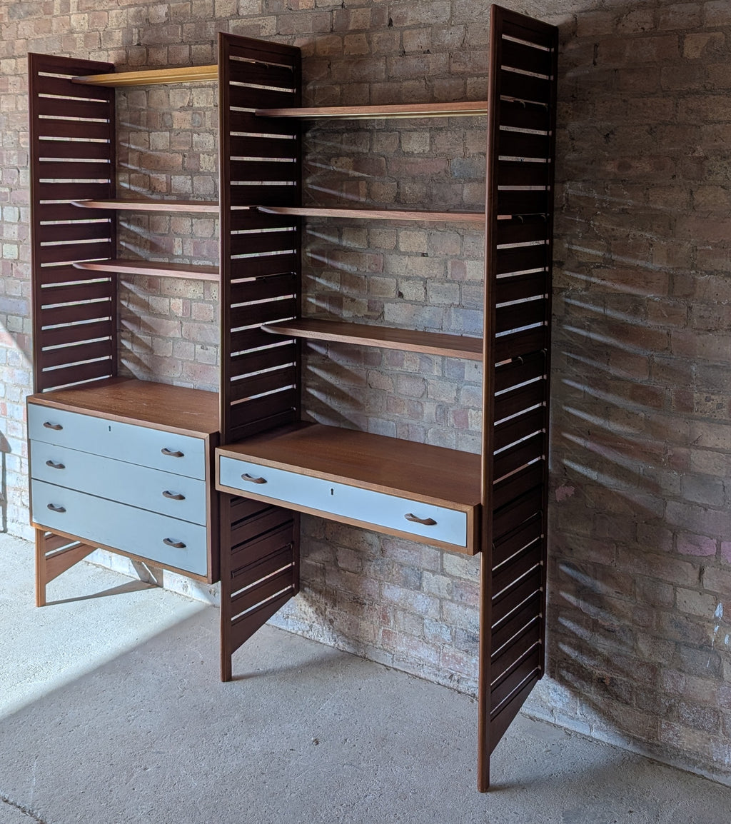 Mid Century Teak Ladderax Modular Shelving System 2 Bays