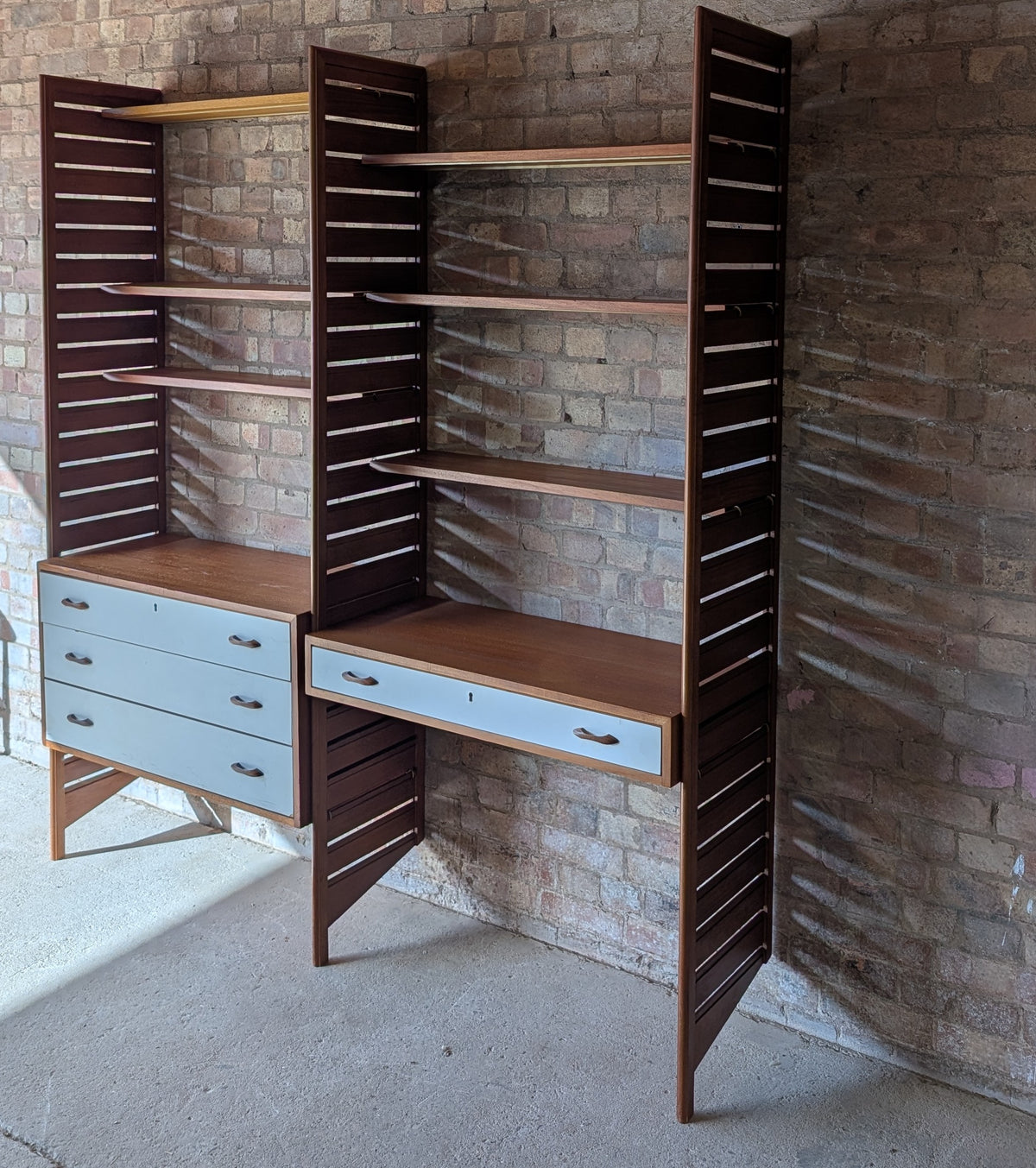 Mid Century Teak Ladderax Modular Shelving System 2 Bays