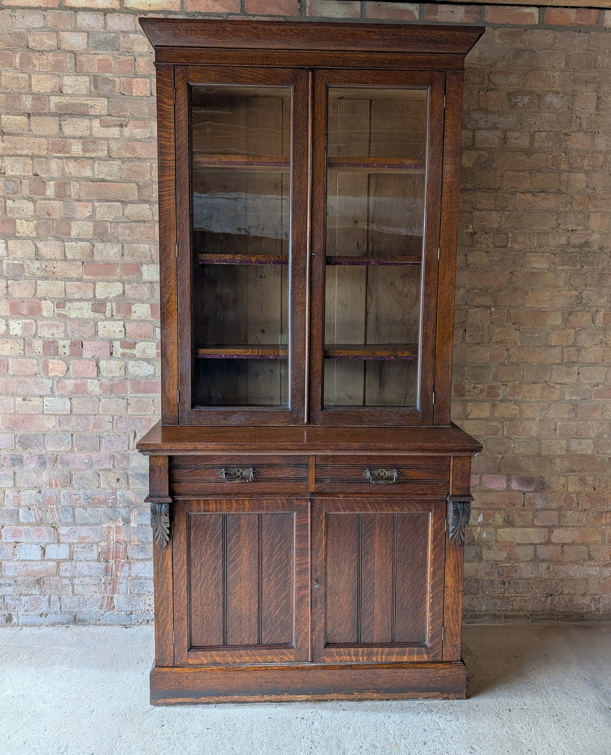 Antique Early 20th Century Oak Glazed Tall Library Bookcase