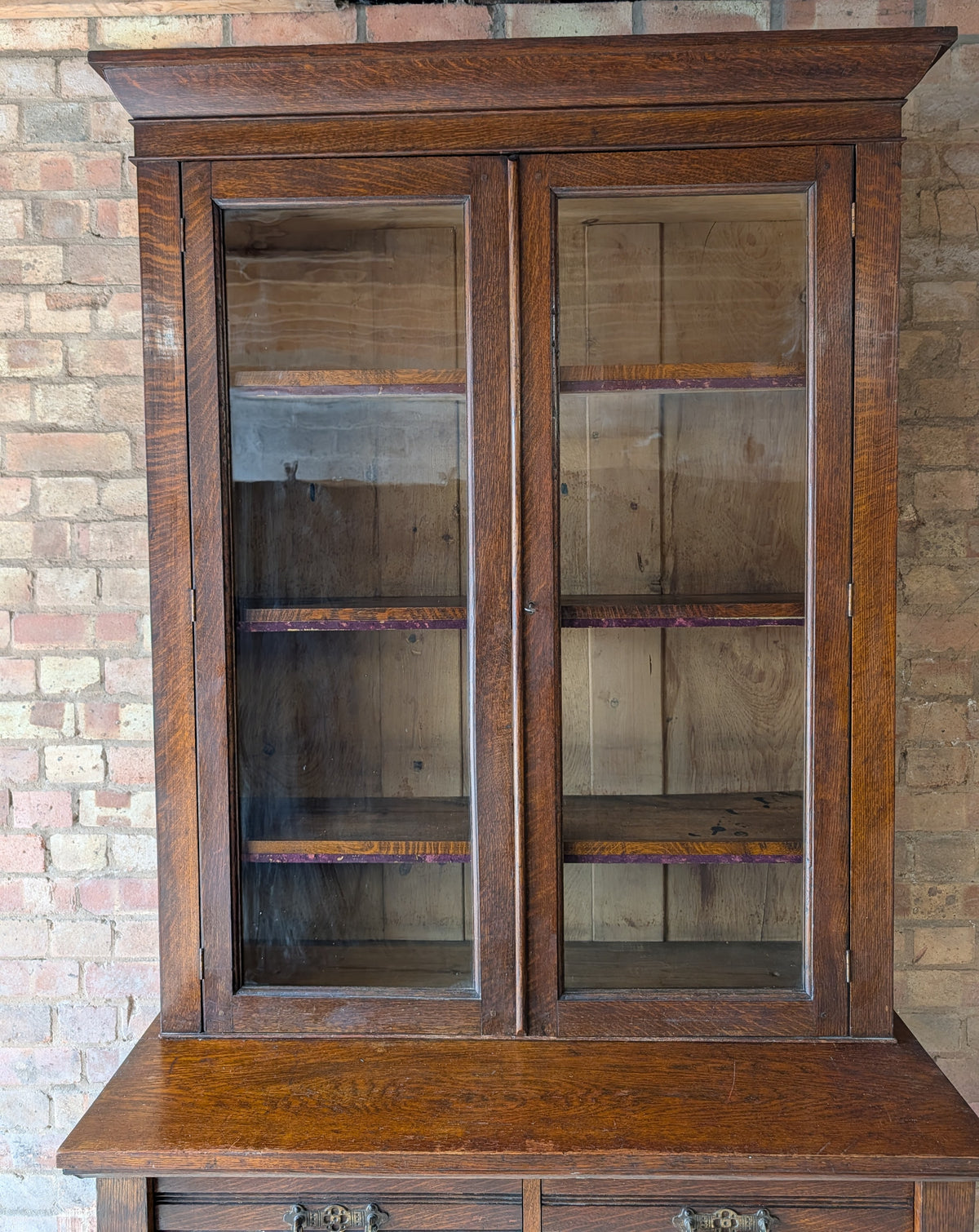 Antique Early 20th Century Oak Glazed Tall Library Bookcase