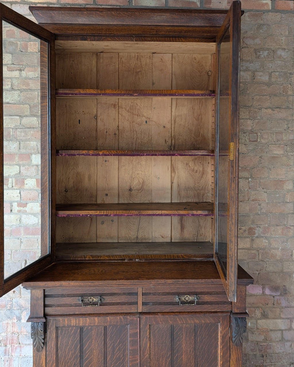 Antique Early 20th Century Oak Glazed Tall Library Bookcase