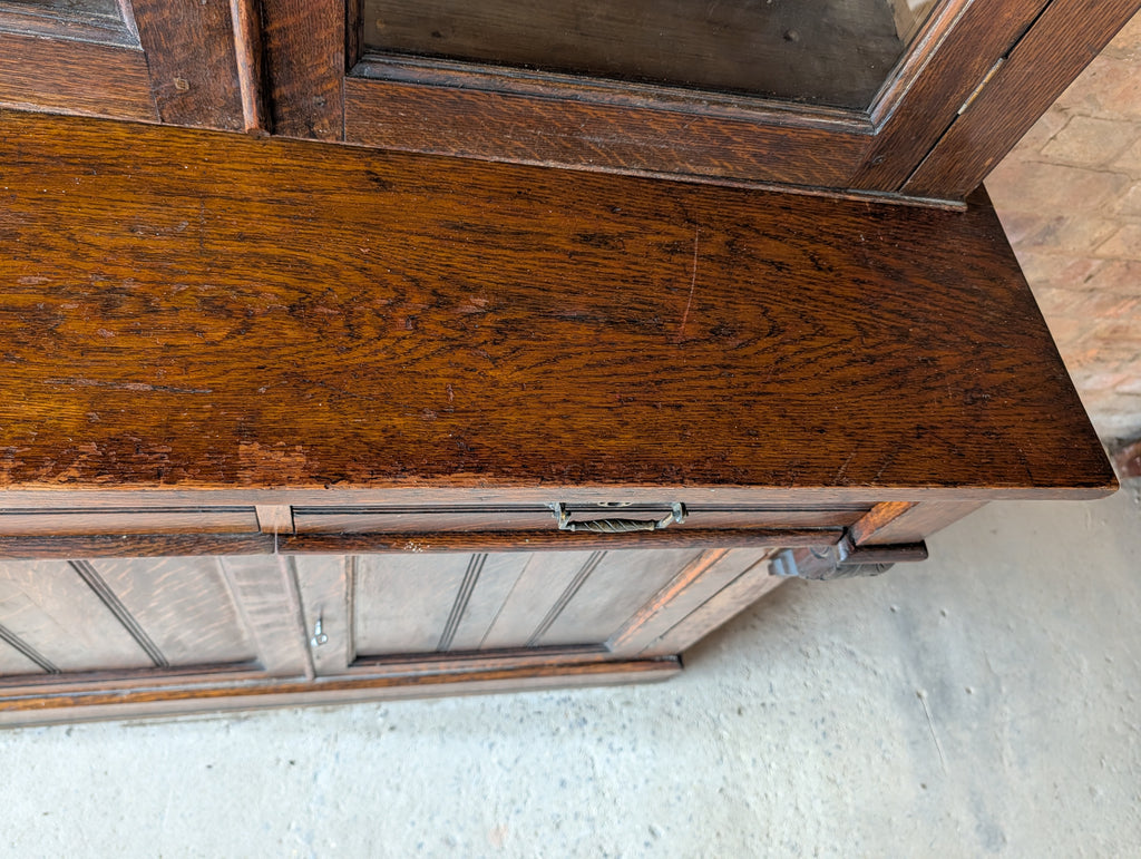 Antique Early 20th Century Oak Glazed Tall Library Bookcase