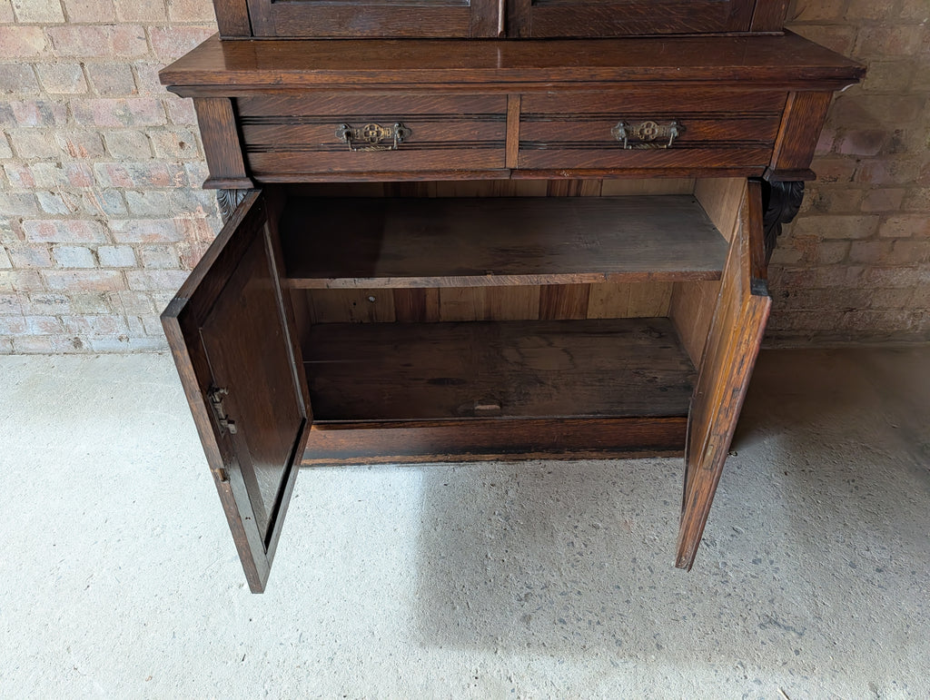 Antique Early 20th Century Oak Glazed Tall Library Bookcase