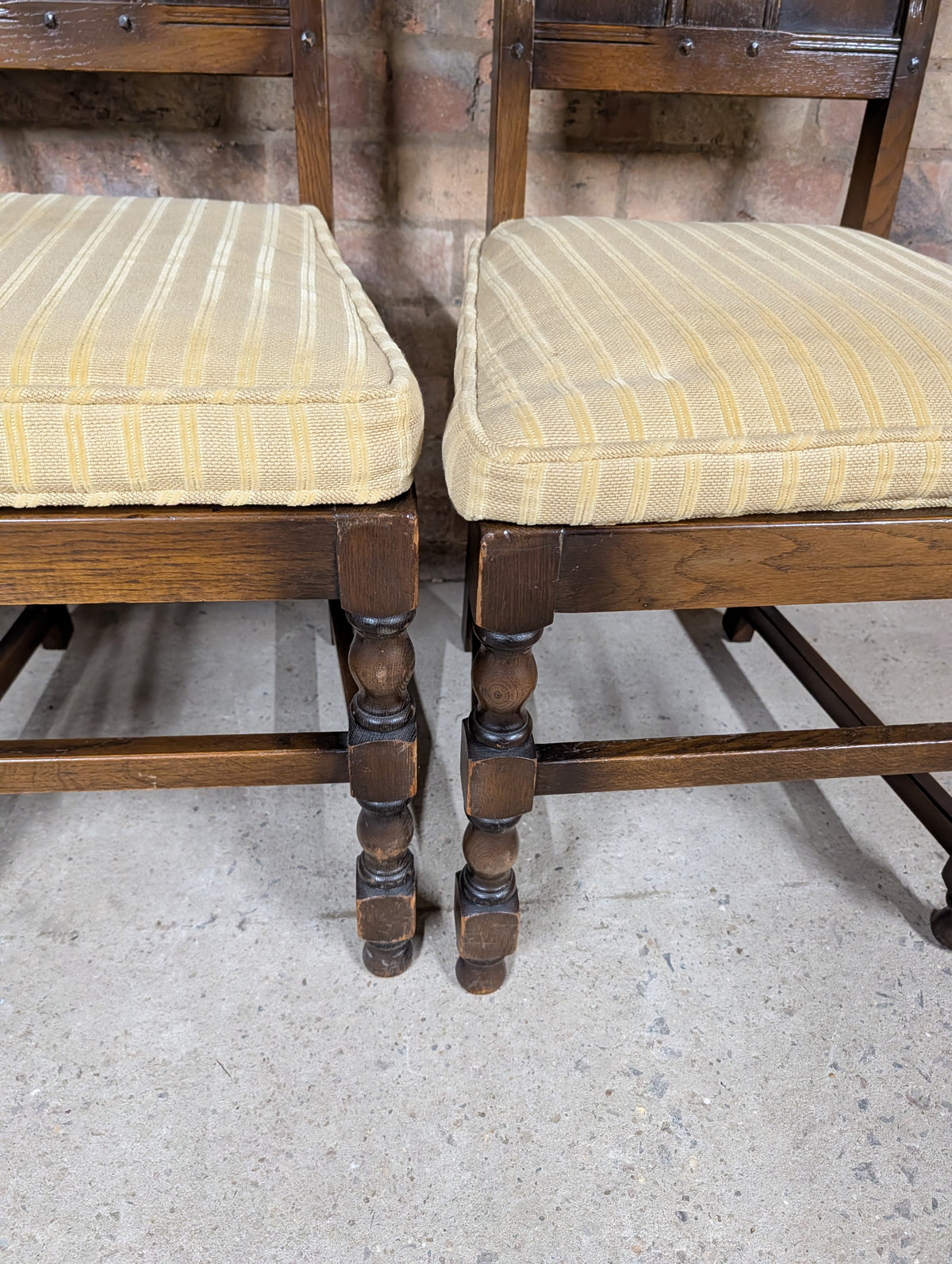 8 Vintage Ercol Old Colonial Yorkshire Oak Dining Chairs Set - Gothic Panel Back