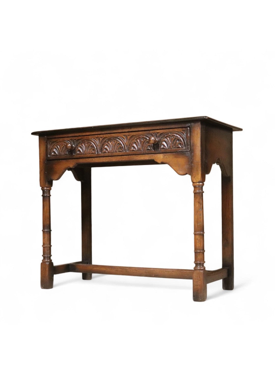 Early 20th Century Carved Oak Hall Table Bobbin Turned Tudor Style Antique Table