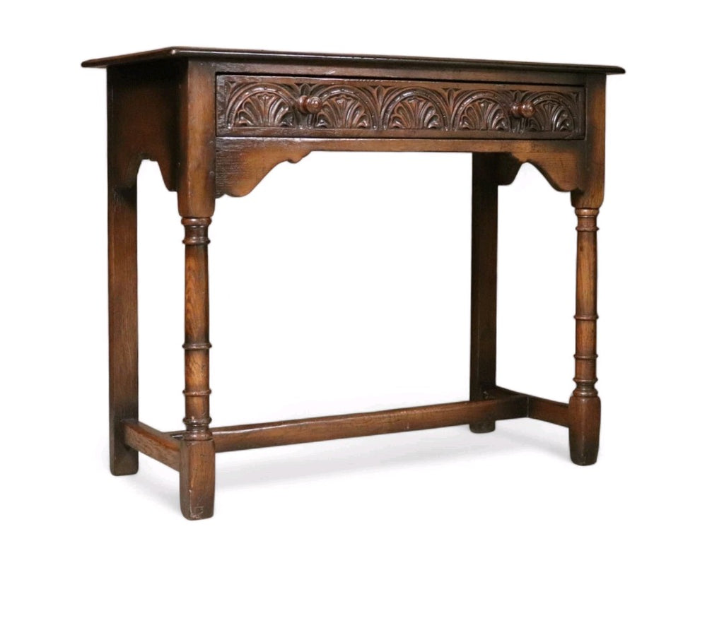 Early 20th Century Carved Oak Hall Table Bobbin Turned Tudor Style Antique Table