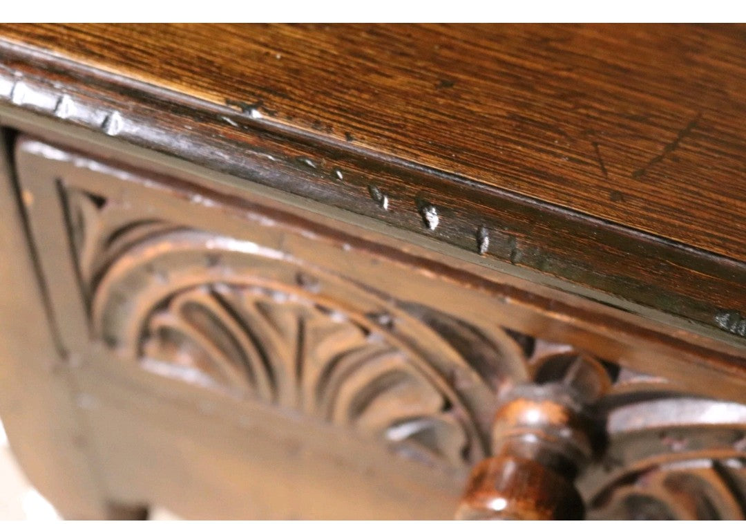 Early 20th Century Carved Oak Hall Table Bobbin Turned Tudor Style Antique Table